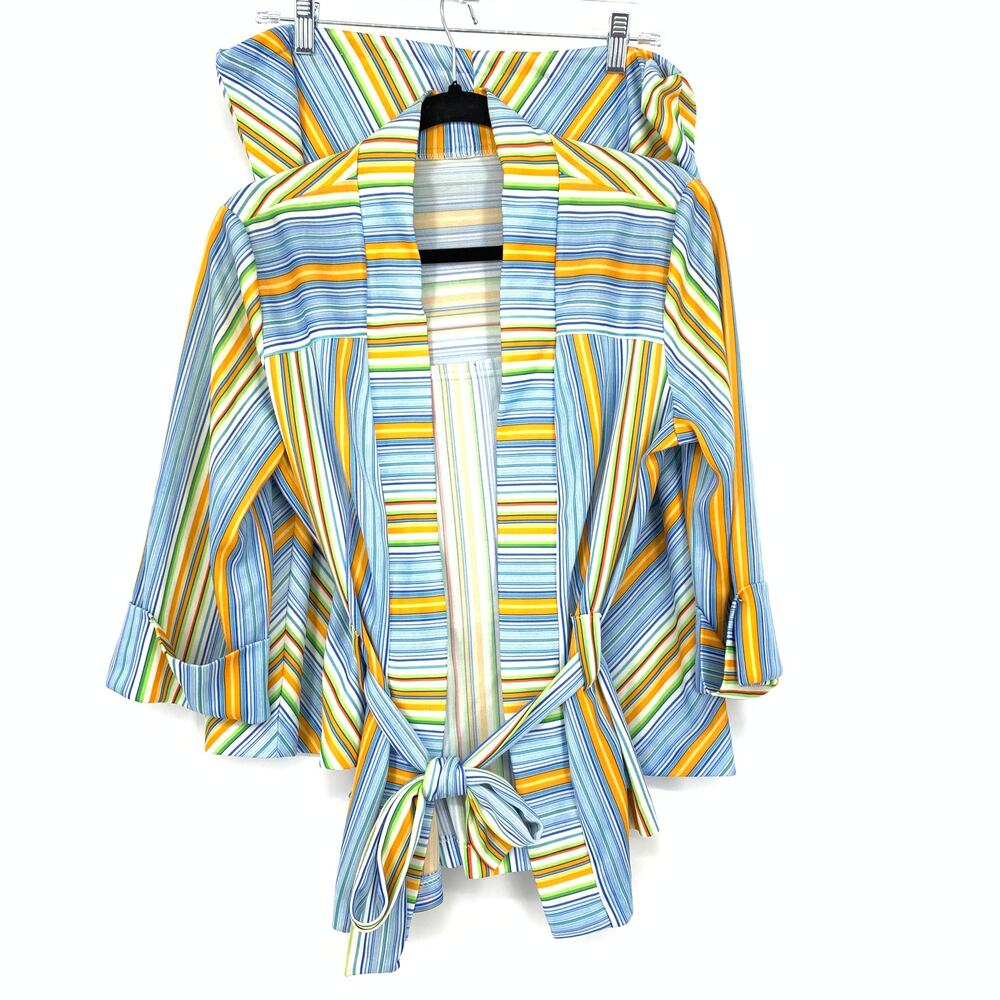 Vintage 70s Two Piece Jacket + Skirt Set Womens Apx Sz L/XL Multicolor Striped